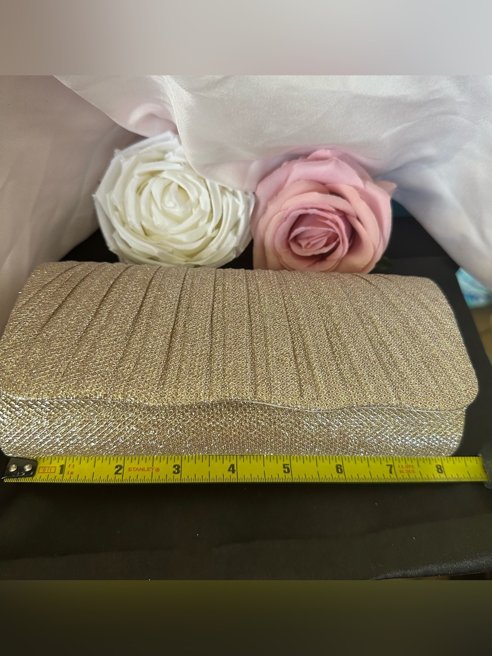 Gold Glitter Evening Clutch Bag Wedding Prom Formal Removable Chain Strap - Picture 5 of 8